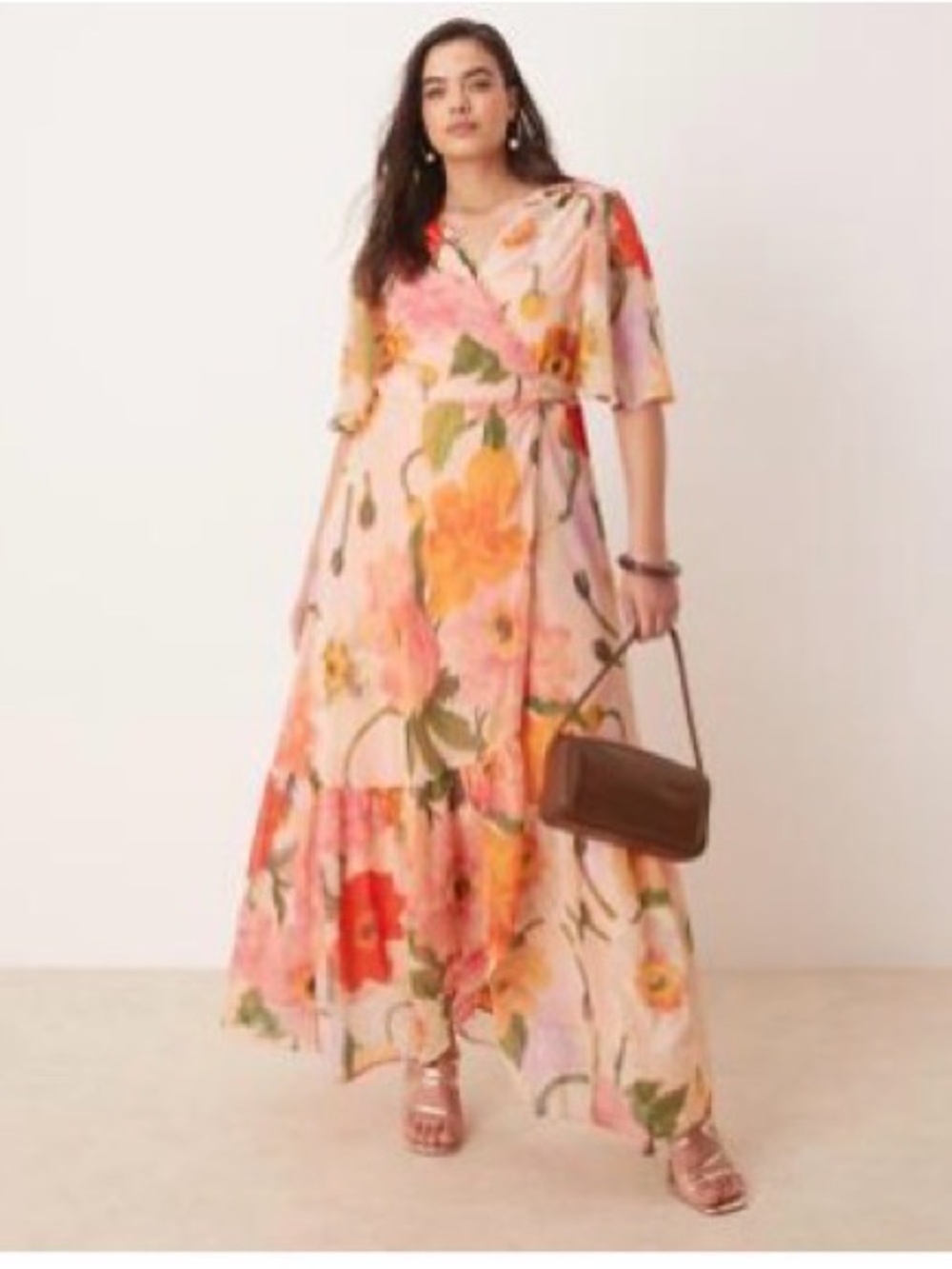 ASOS Pink Floral Wrap Maxi Dress